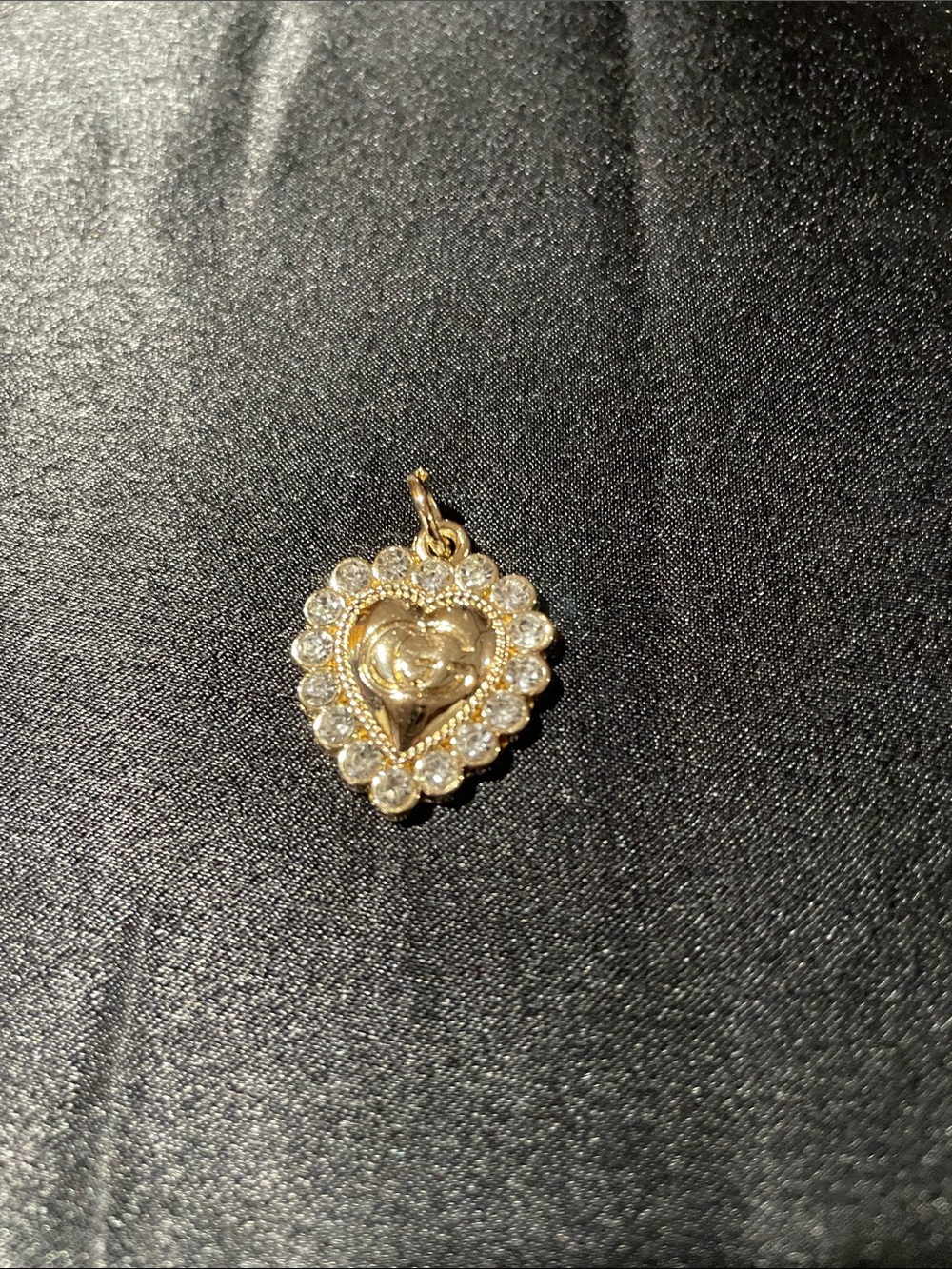 CC Gold Heart Pendant Charm with Crystal Halo - Women Jewelry NWOT